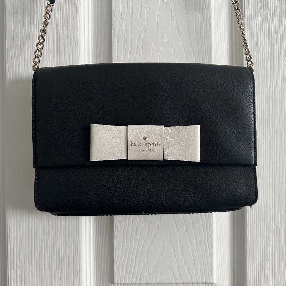 Kate Spade Black Leather Cross Body Bag with Bow Detail